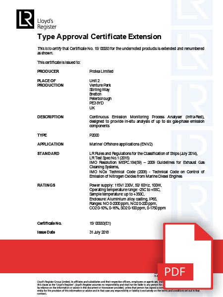 P2000 Lloyds Register Type Approval Certificate
